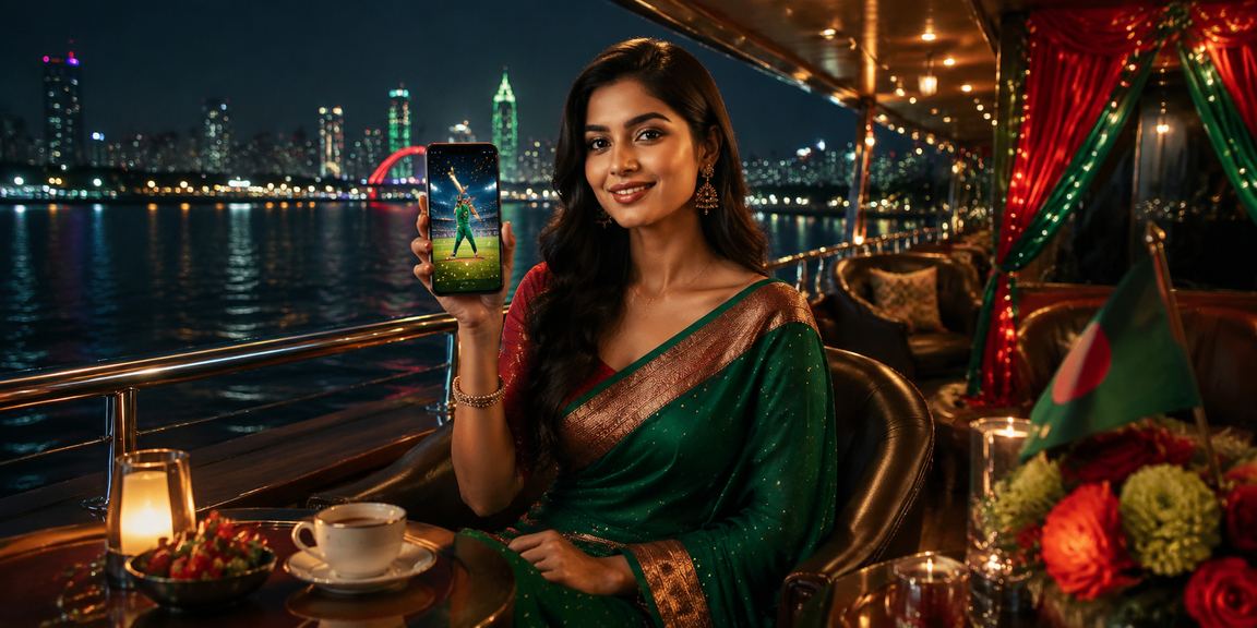 ঢাকায় লাল-সবুজ পতাকার পটভূমিতে ক্রিকেট বেটিংয়ের উত্তেজনাপূর্ণ দৃশ্য